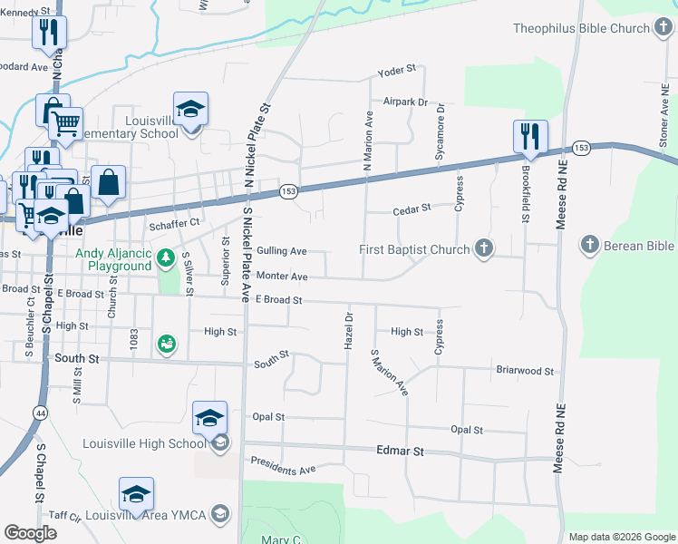 map of restaurants, bars, coffee shops, grocery stores, and more near 1517 Monter Avenue in Louisville