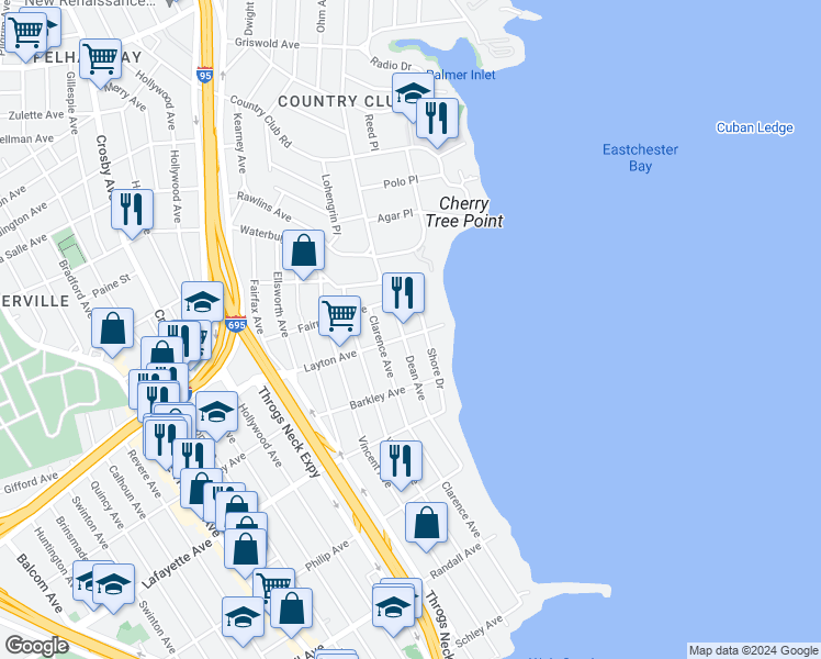 map of restaurants, bars, coffee shops, grocery stores, and more near 1112 Dean Avenue in Bronx