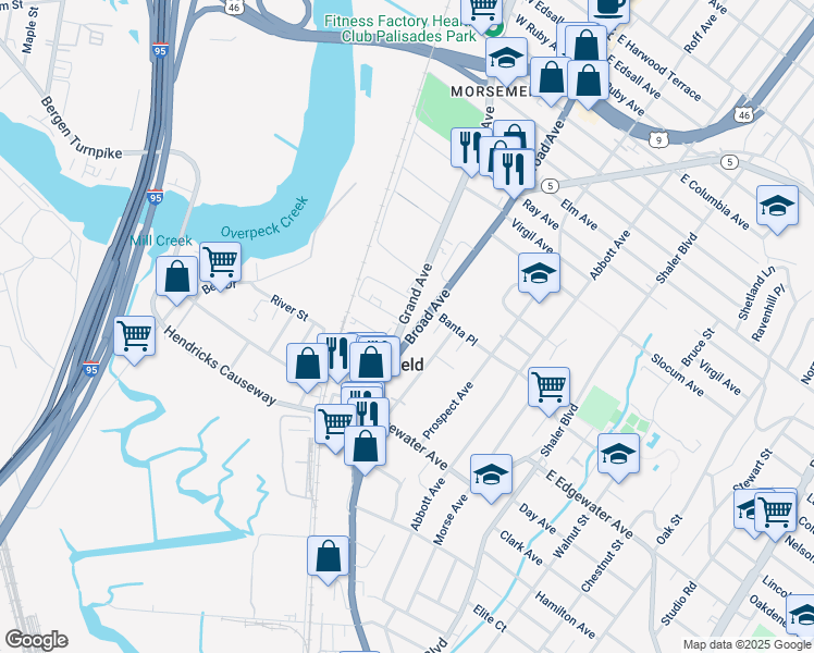 map of restaurants, bars, coffee shops, grocery stores, and more near 581 Grand Avenue in Ridgefield