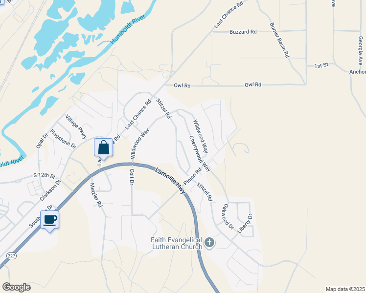 map of restaurants, bars, coffee shops, grocery stores, and more near 100-130 Stitzel Road in Elko