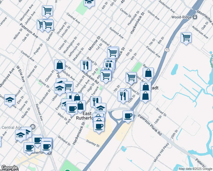 map of restaurants, bars, coffee shops, grocery stores, and more near 306 Hackensack Street in Carlstadt