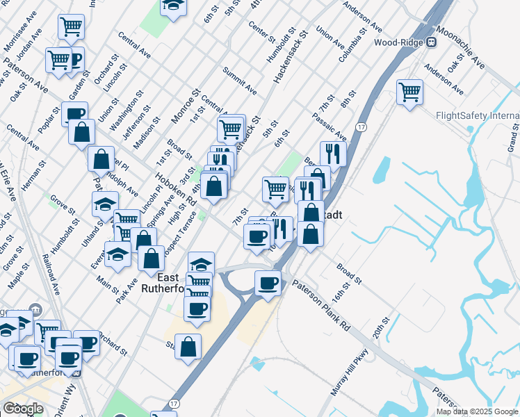 map of restaurants, bars, coffee shops, grocery stores, and more near 344 8th St in Carlstadt