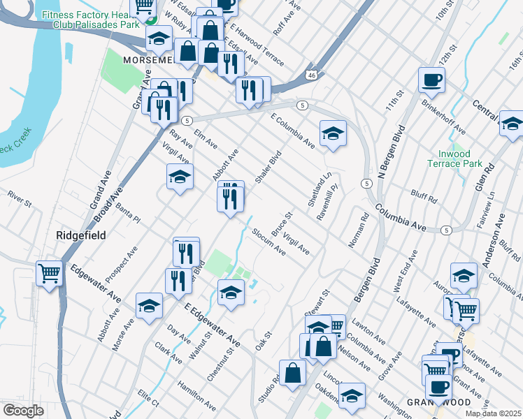 map of restaurants, bars, coffee shops, grocery stores, and more near 700 Shaler Blvd in Ridgefield