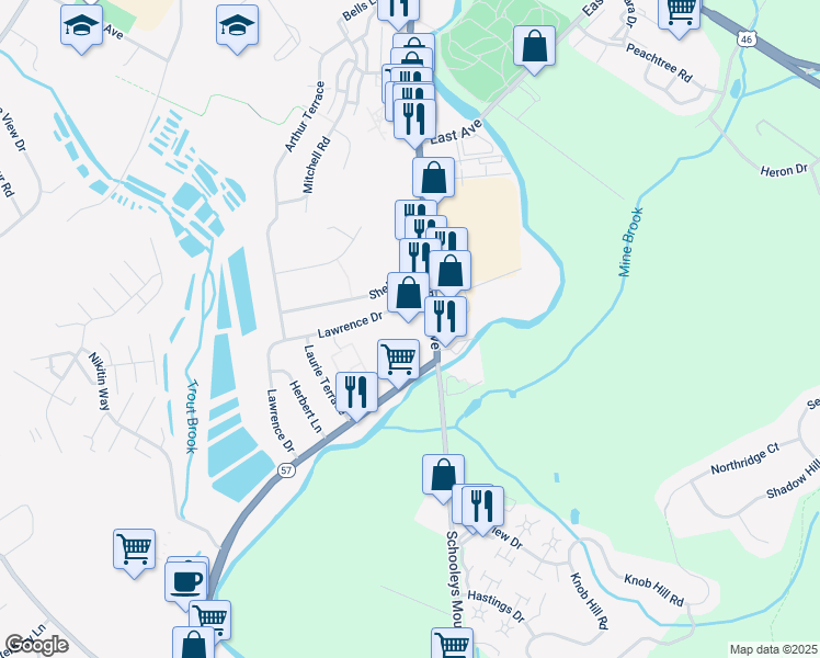 map of restaurants, bars, coffee shops, grocery stores, and more near 320 Mountain Avenue in Hackettstown