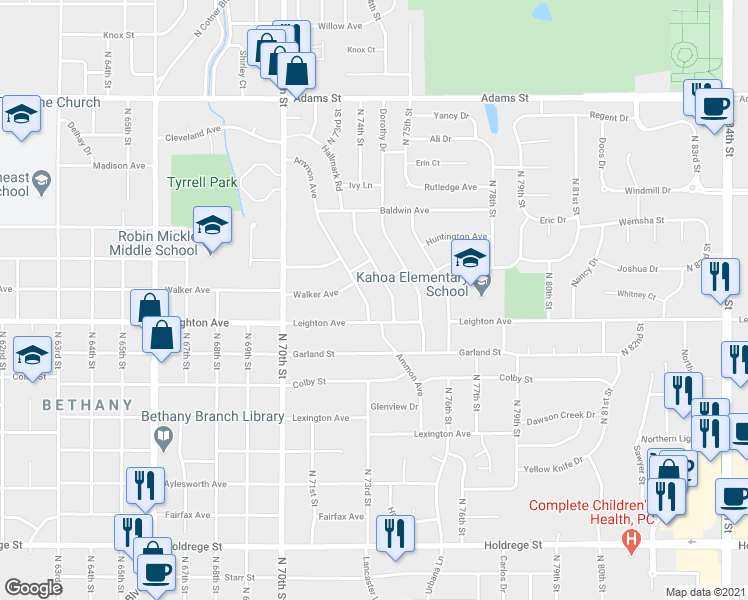 map of restaurants, bars, coffee shops, grocery stores, and more near 2330 Ammon Avenue in Lincoln