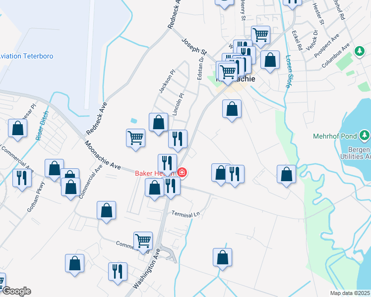 map of restaurants, bars, coffee shops, grocery stores, and more near 4 Edstan Drive in Moonachie