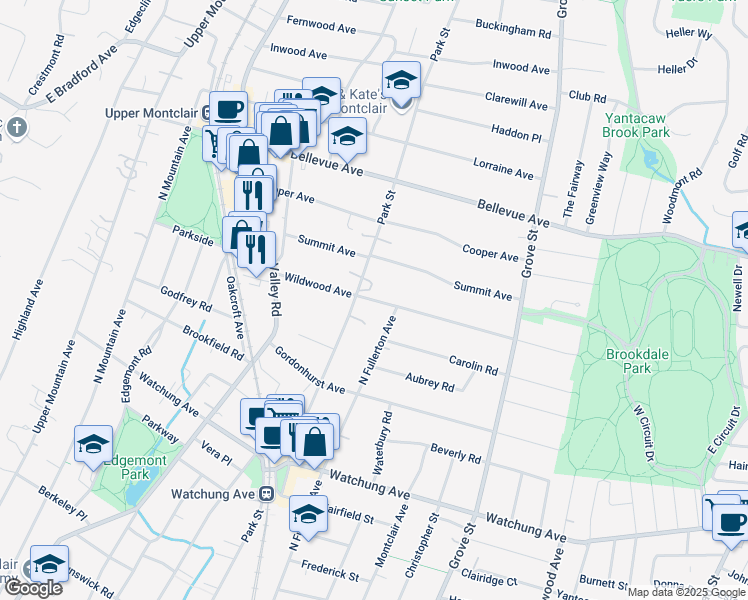 map of restaurants, bars, coffee shops, grocery stores, and more near 146 Wildwood Ave in Montclair