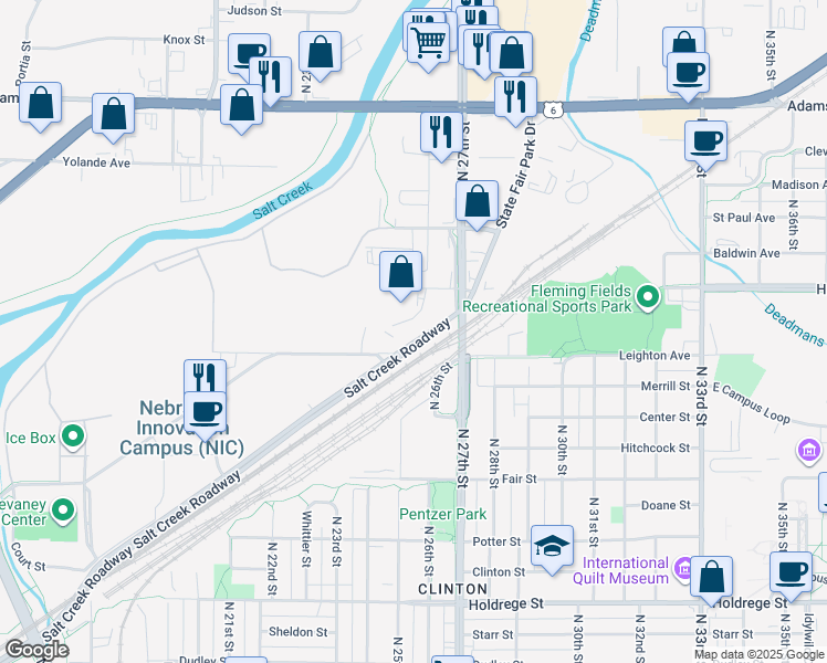 map of restaurants, bars, coffee shops, grocery stores, and more near 2316 Kimarra Place in Lincoln