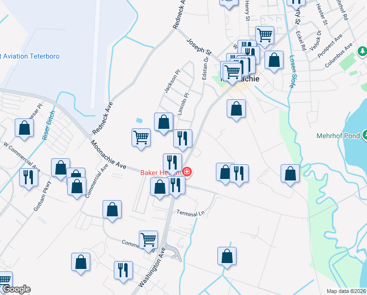 map of restaurants, bars, coffee shops, grocery stores, and more near 3 Washington Place in Moonachie
