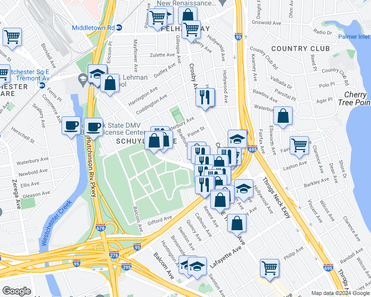 map of restaurants, bars, coffee shops, grocery stores, and more near 1236 Bradford Avenue in Bronx