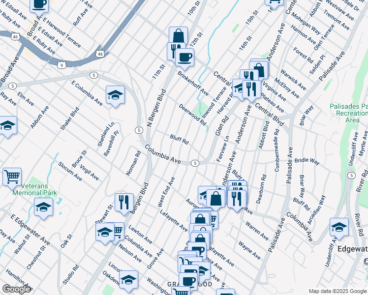 map of restaurants, bars, coffee shops, grocery stores, and more near 1028 Jassamine Way in Fort Lee