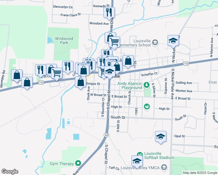 map of restaurants, bars, coffee shops, grocery stores, and more near 310 S Chapel St in Louisville