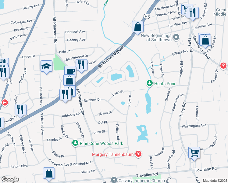 map of restaurants, bars, coffee shops, grocery stores, and more near 2 Groton Court in Hauppauge