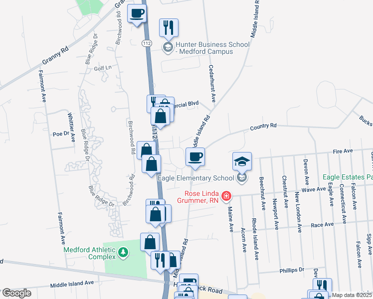 map of restaurants, bars, coffee shops, grocery stores, and more near 601 Lake Drive in Medford