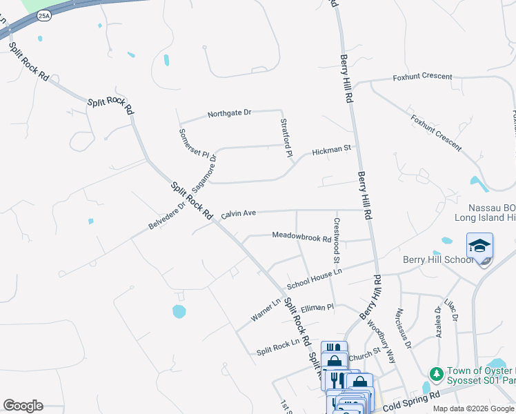 map of restaurants, bars, coffee shops, grocery stores, and more near 74 Calvin Avenue in Syosset