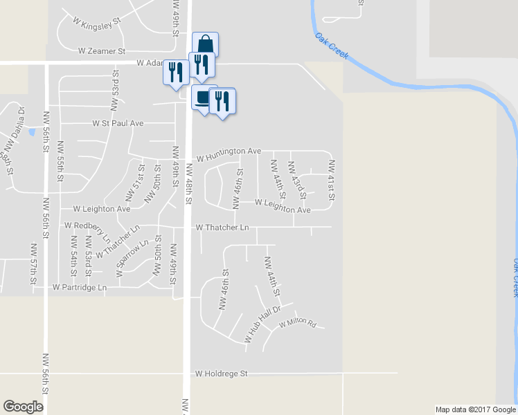 map of restaurants, bars, coffee shops, grocery stores, and more near 4501 West Leighton Avenue in Lincoln