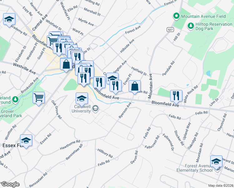 map of restaurants, bars, coffee shops, grocery stores, and more near in Caldwell