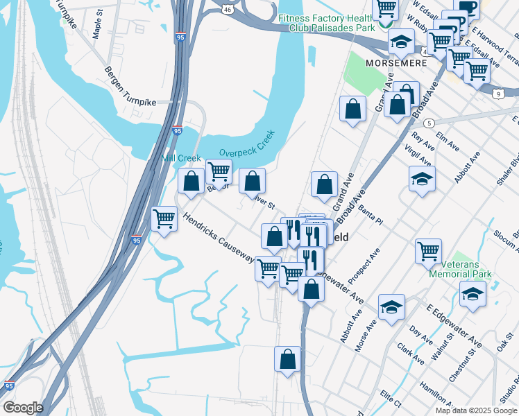 map of restaurants, bars, coffee shops, grocery stores, and more near 533 Russell Avenue in Ridgefield