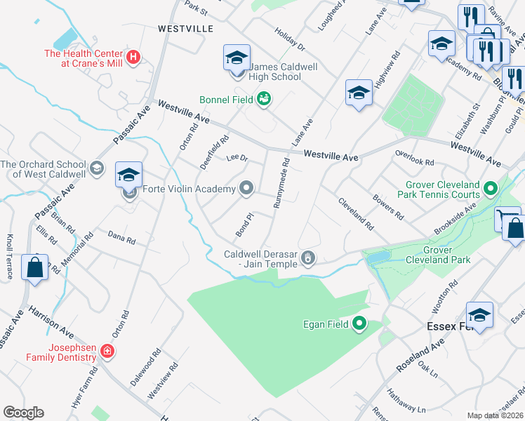 map of restaurants, bars, coffee shops, grocery stores, and more near 7 Bond Place in West Caldwell