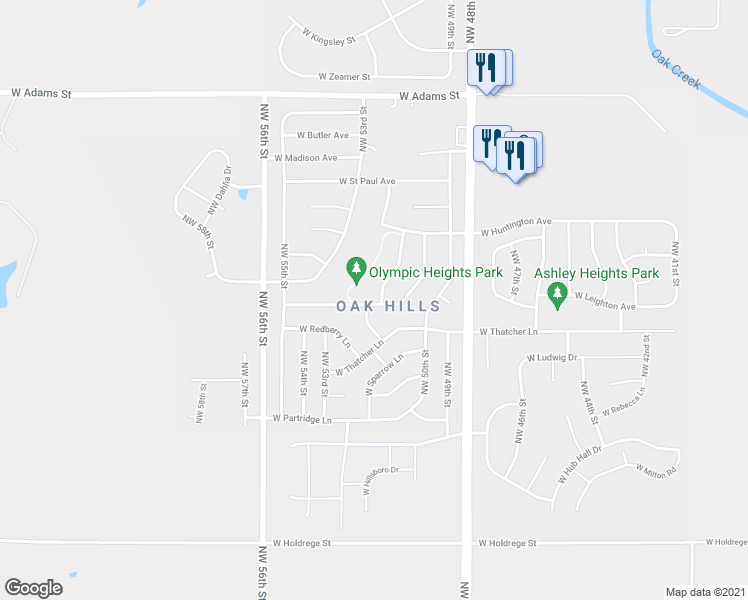 map of restaurants, bars, coffee shops, grocery stores, and more near 1701 Northwest 51st Street in Lincoln