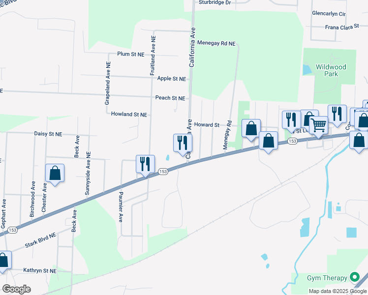 map of restaurants, bars, coffee shops, grocery stores, and more near 135 California Avenue in Louisville