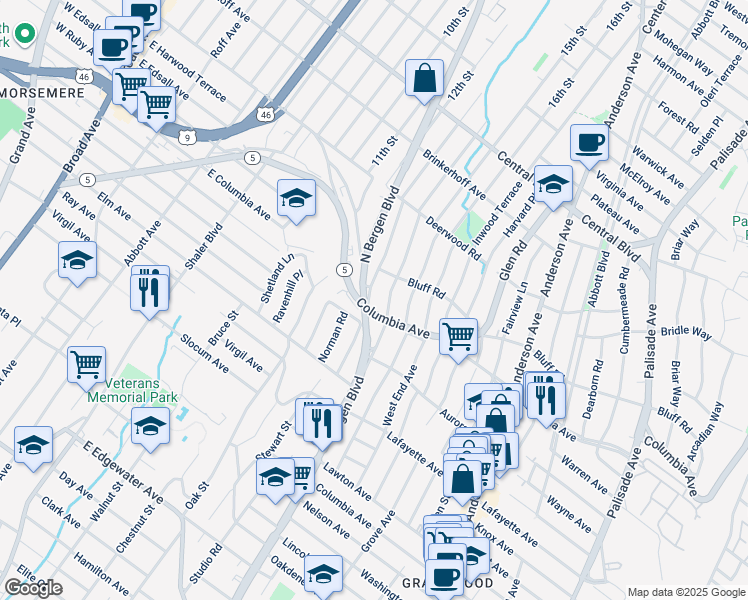 map of restaurants, bars, coffee shops, grocery stores, and more near 1008 Morningside Lane in Fort Lee