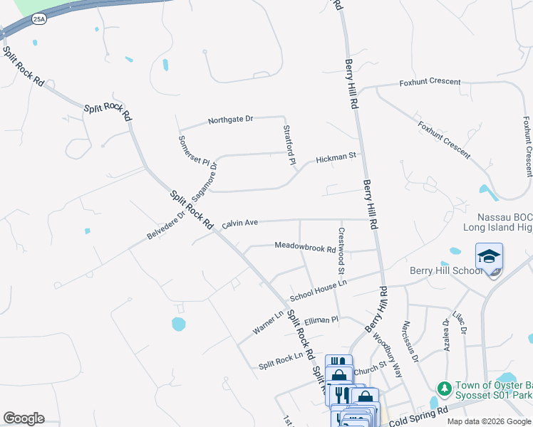 map of restaurants, bars, coffee shops, grocery stores, and more near 74 Calvin Avenue in Syosset