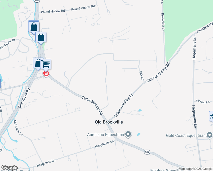 map of restaurants, bars, coffee shops, grocery stores, and more near Pheasant Hill Lane in Old Brookville
