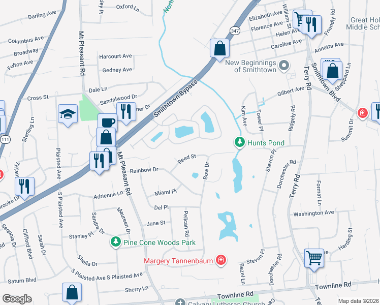 map of restaurants, bars, coffee shops, grocery stores, and more near 2 Groton Court in Hauppauge
