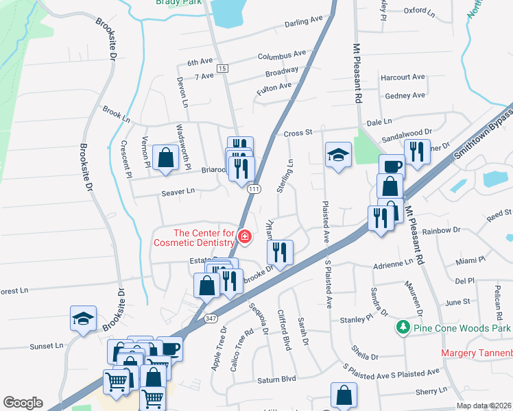 map of restaurants, bars, coffee shops, grocery stores, and more near 359 New York 111 in Smithtown
