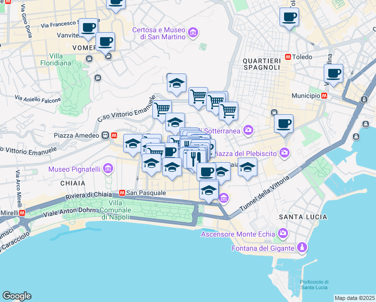 map of restaurants, bars, coffee shops, grocery stores, and more near 26 Via Gaetano Filangieri in Napoli