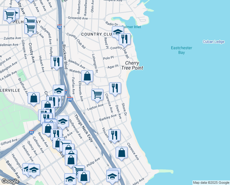 map of restaurants, bars, coffee shops, grocery stores, and more near 1112 Dean Avenue in Bronx