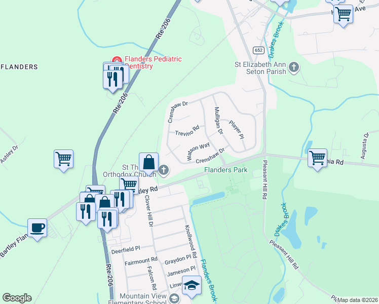map of restaurants, bars, coffee shops, grocery stores, and more near 2 Watson Way in Mount Olive