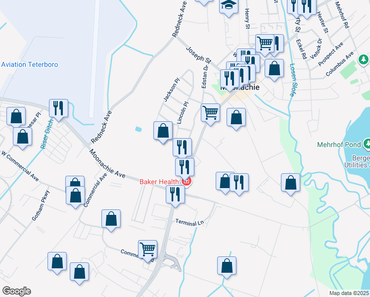 map of restaurants, bars, coffee shops, grocery stores, and more near 4 Edstan Drive in Moonachie