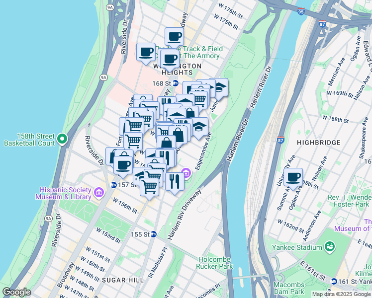 map of restaurants, bars, coffee shops, grocery stores, and more near in New York