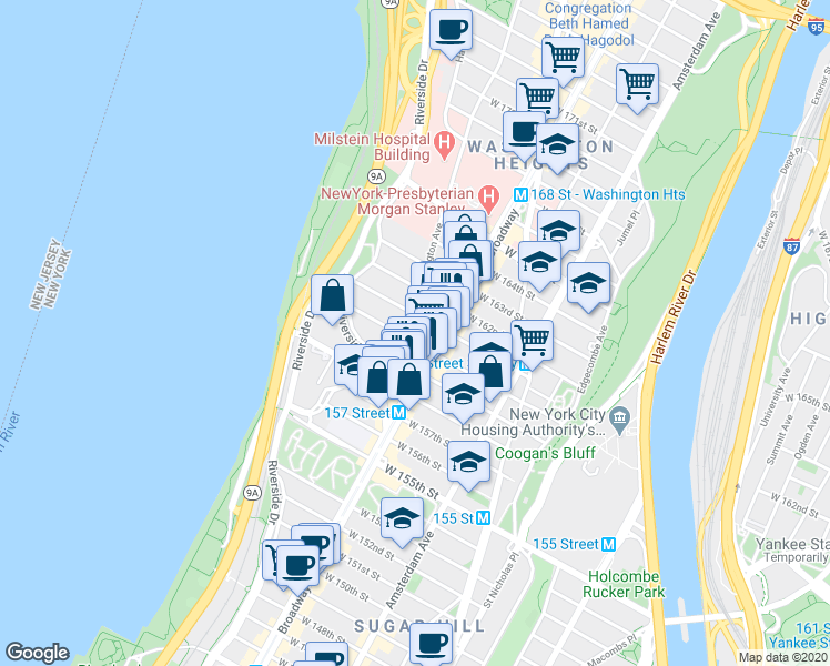 map of restaurants, bars, coffee shops, grocery stores, and more near in New York
