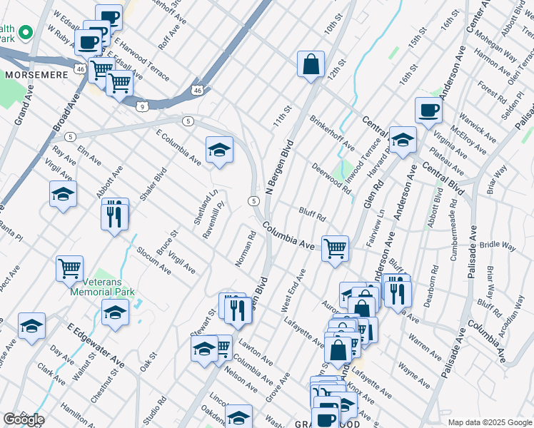map of restaurants, bars, coffee shops, grocery stores, and more near 4 Bergen Boulevard in Fort Lee