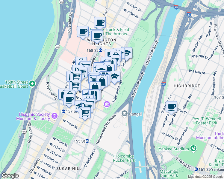 map of restaurants, bars, coffee shops, grocery stores, and more near in New York