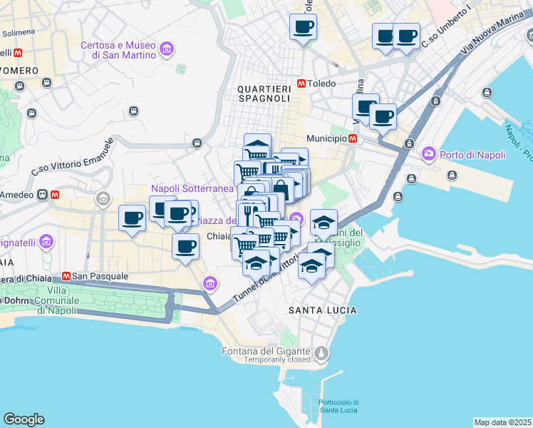map of restaurants, bars, coffee shops, grocery stores, and more near 38 Via Gaetano Filangieri in Napoli