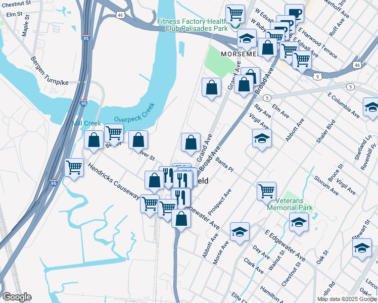 map of restaurants, bars, coffee shops, grocery stores, and more near 581 Grand Avenue in Ridgefield