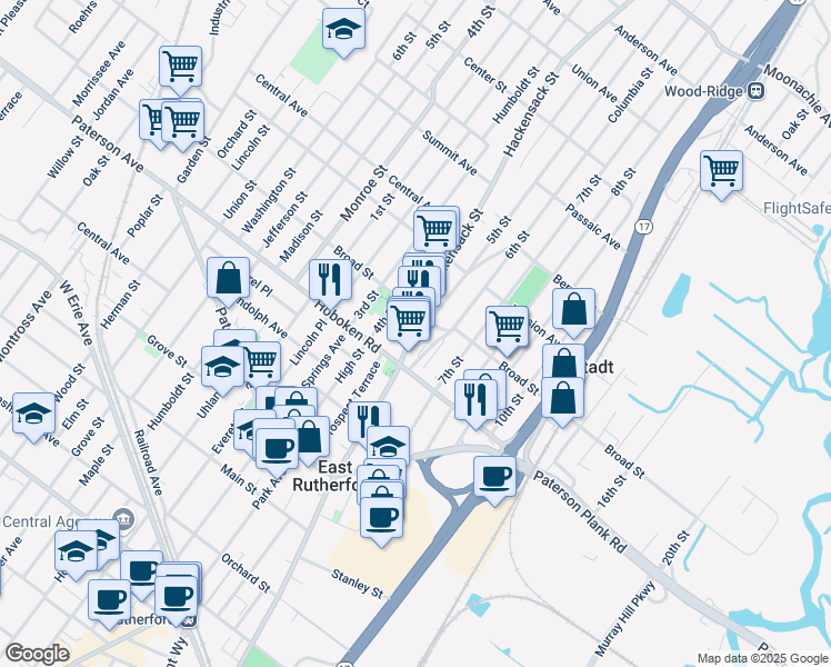map of restaurants, bars, coffee shops, grocery stores, and more near 306 Hackensack Street in Carlstadt
