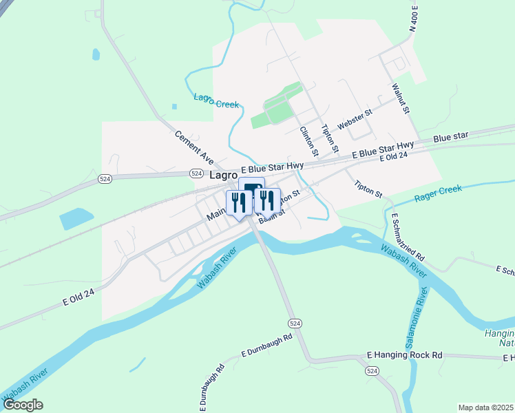map of restaurants, bars, coffee shops, grocery stores, and more near 840-842 Basin St in Lagro