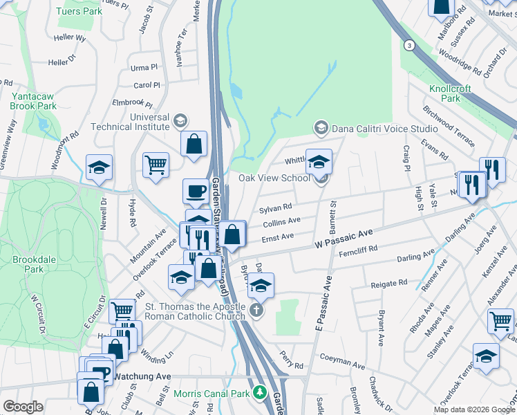 map of restaurants, bars, coffee shops, grocery stores, and more near 28 Collins Avenue in Bloomfield