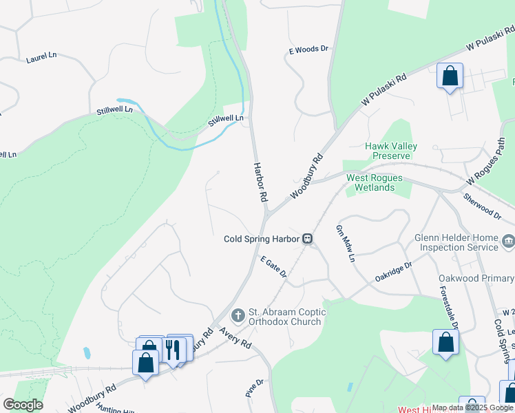 map of restaurants, bars, coffee shops, grocery stores, and more near 528 Harbor Road in Cold Spring Harbor