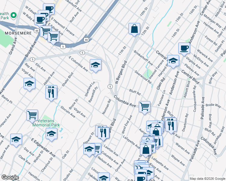 map of restaurants, bars, coffee shops, grocery stores, and more near 1008 Morningside Lane in Fort Lee