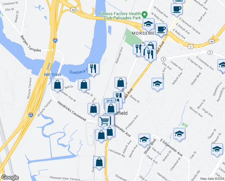 map of restaurants, bars, coffee shops, grocery stores, and more near 1033 Alexander Avenue in Ridgefield