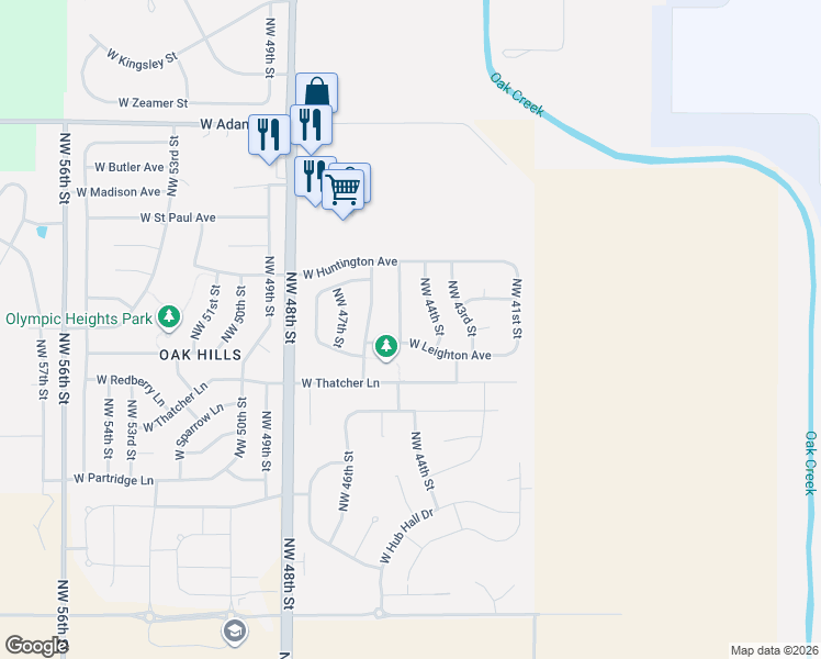 map of restaurants, bars, coffee shops, grocery stores, and more near 4501 West Leighton Avenue in Lincoln