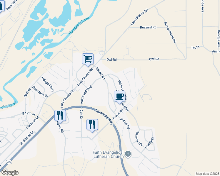 map of restaurants, bars, coffee shops, grocery stores, and more near 884 Stitzel Road in Elko