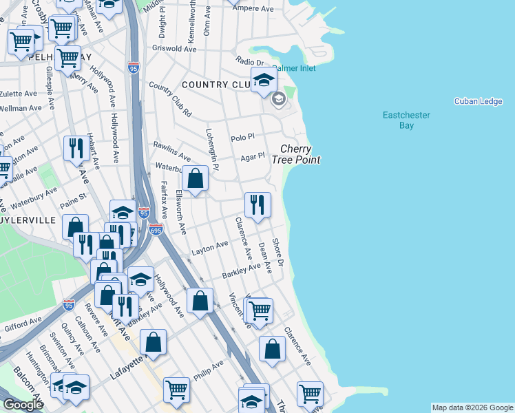 map of restaurants, bars, coffee shops, grocery stores, and more near 3298 Campbell Drive in Bronx