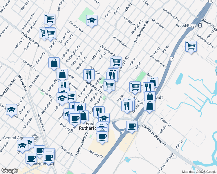 map of restaurants, bars, coffee shops, grocery stores, and more near 426 Broad Street in Carlstadt